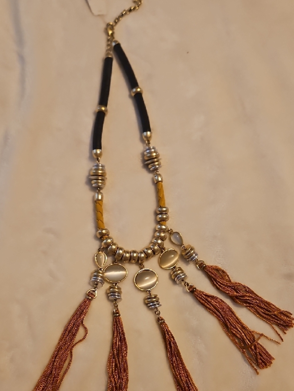 Lucky Brand Gold-Tone Beaded Necklace with Rust Tassels - Picture 2 of 8